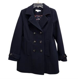 Boden Wool Pea Coat Navy Blue Trench Lined  Buttons Classic Women's UK 14, US 10